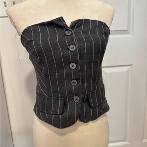 Charcoal Pinstripe Strapless Button-Up Top